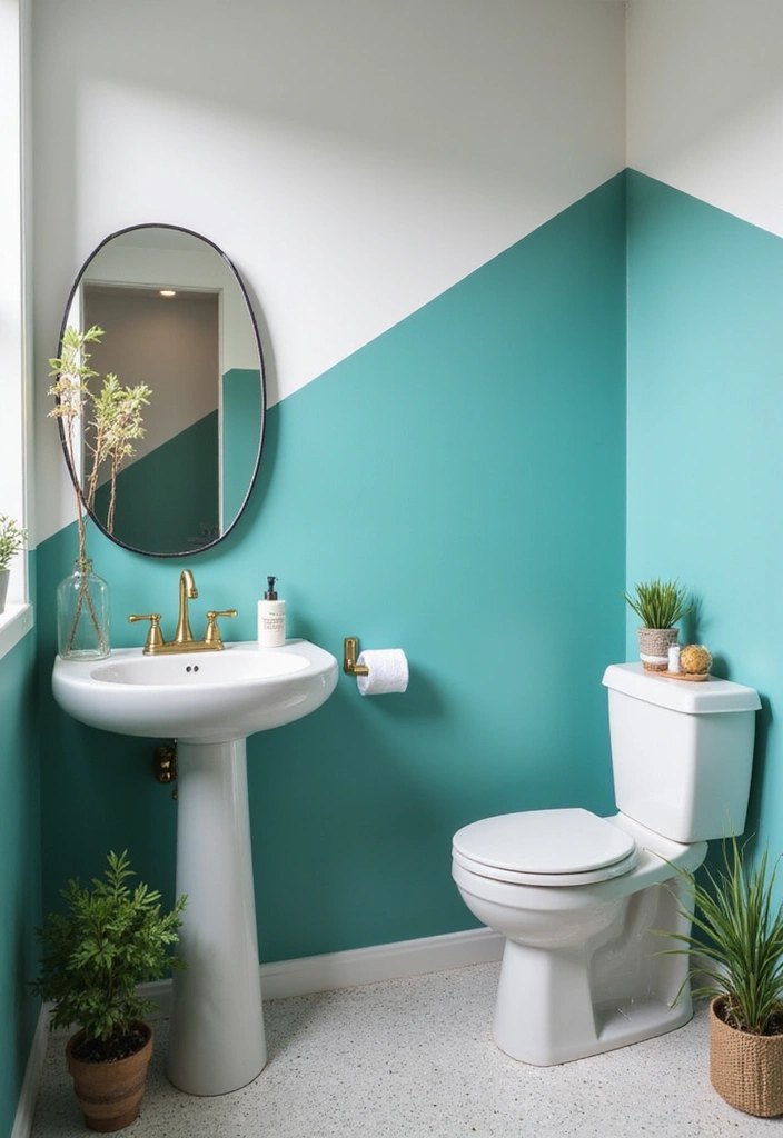 21 Best Small Bathroom Decor Ideas - 9. Colorful Accent Walls