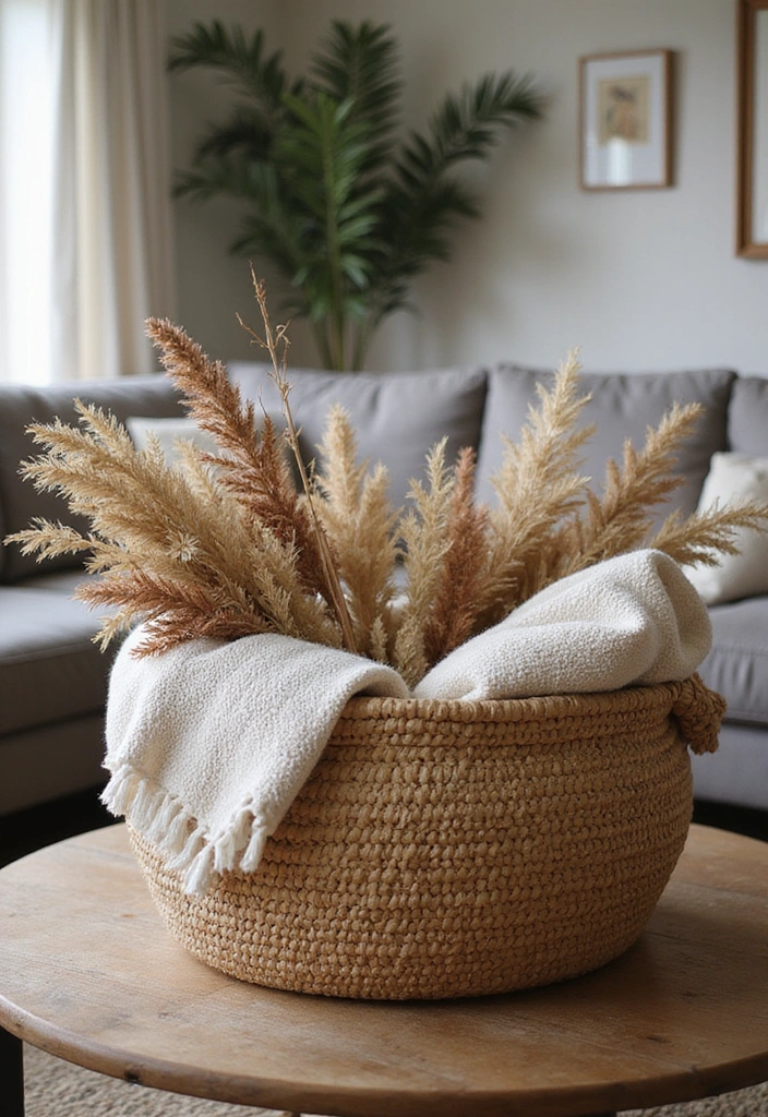 23 Coffee Table Centerpiece Ideas to Copy - 17. Textured Basket Centerpieces