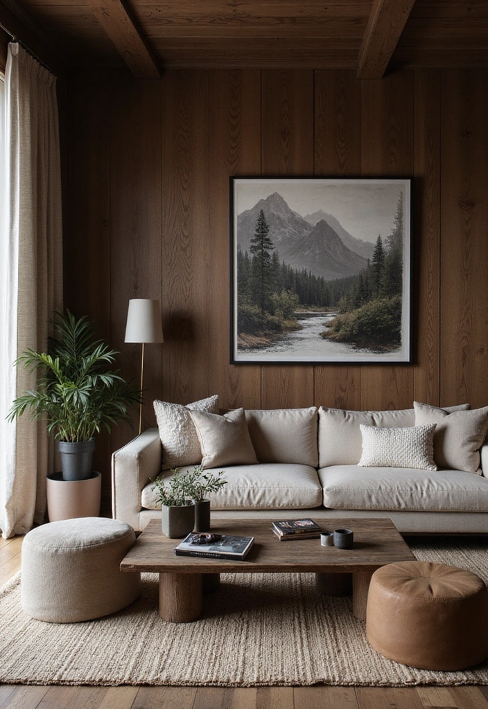 23 Dark and Moody Living Room Ideas - 13. Dark Wood Elements