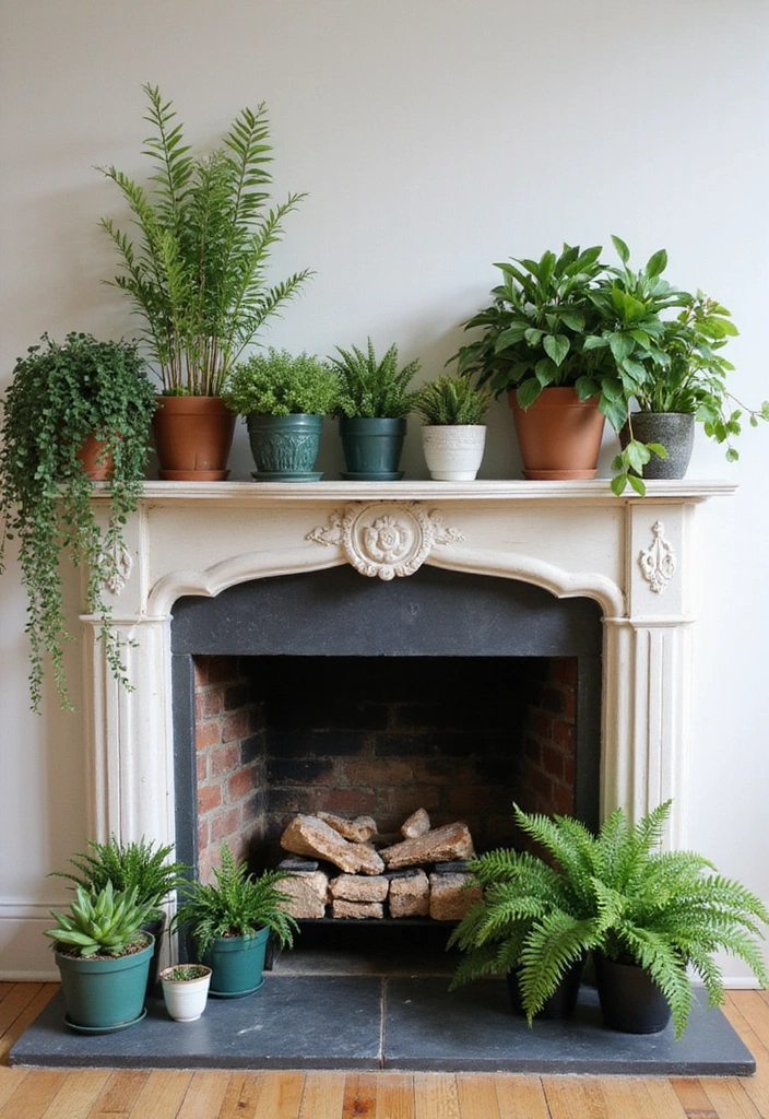 23 Living Room Fireplace Decor Ideas - 10. Greenery Galore
