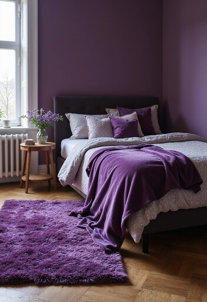 20 Purple Bedroom Ideas - 16. Layered Textures