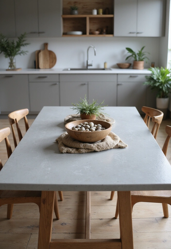 21 Grey Kitchen Dining Table Ideas - 18. Grey Dining Table with Natural Elements