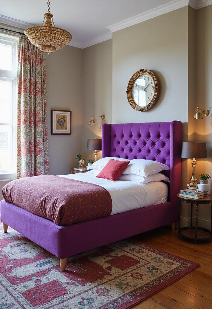 20 Purple Bedroom Ideas - 13. Retro Purple Vibes
