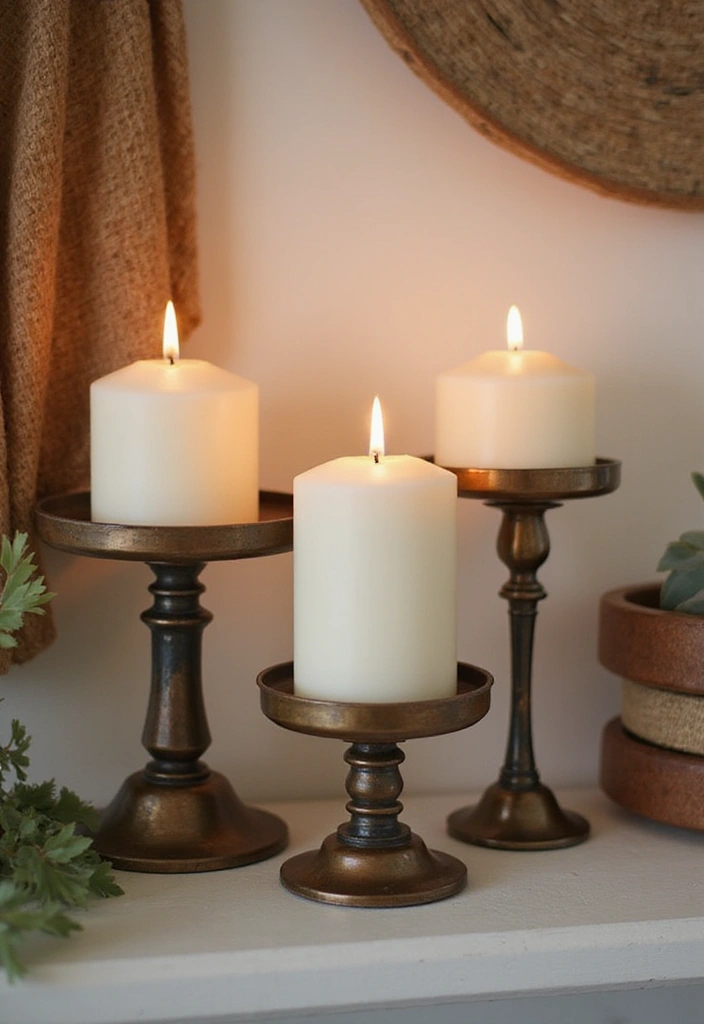 22 Shelf Decor Items You Need for a Farmhouse-Inspired Home - 5. Candles in Rustic Holders