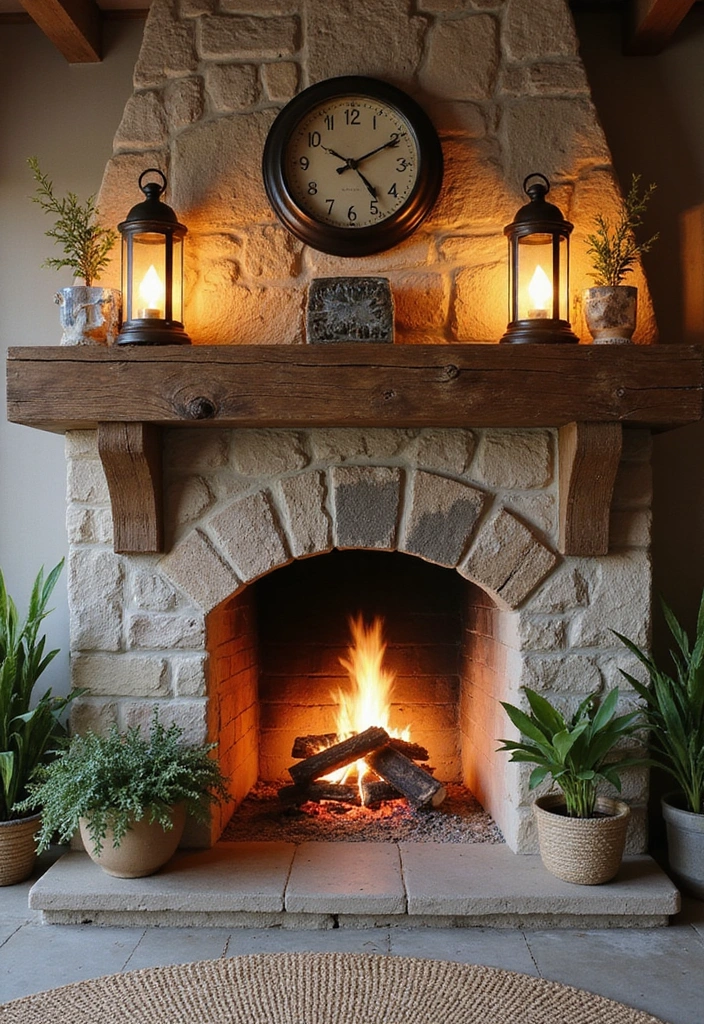 23 Living Room Fireplace Decor Ideas - 6. Rustic Charm
