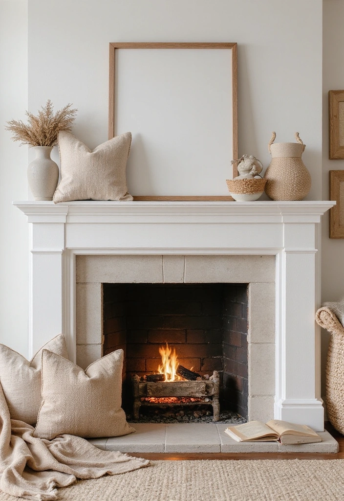 23 Living Room Fireplace Decor Ideas - 15. Warm Neutrals