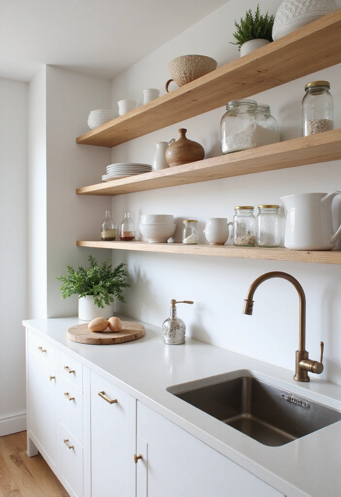 20 Japandi Kitchen Decor Ideas - 2. Minimalist Open Shelving