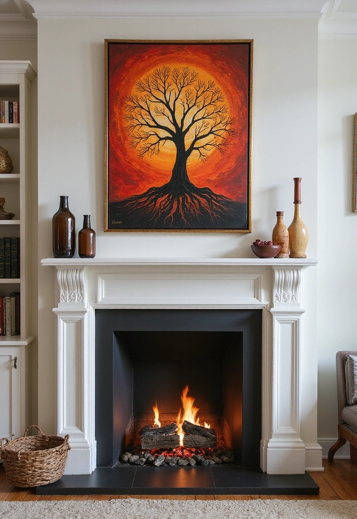 23 Living Room Fireplace Decor Ideas - 21. Incorporate Artwork