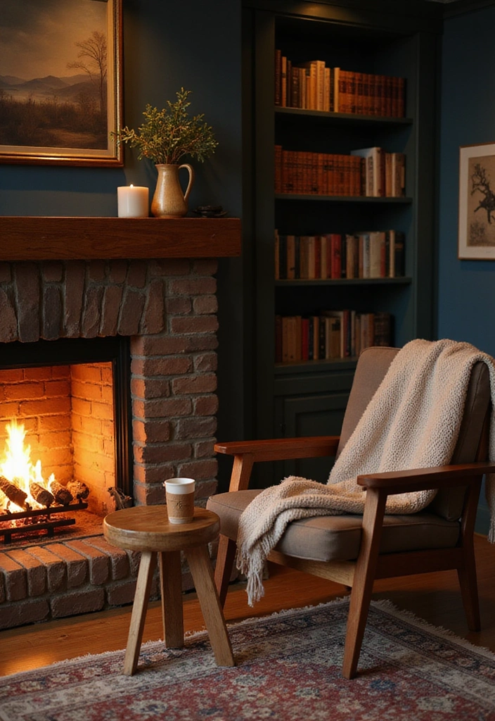23 Living Room Fireplace Decor Ideas - 20. Create a Cozy Reading Corner