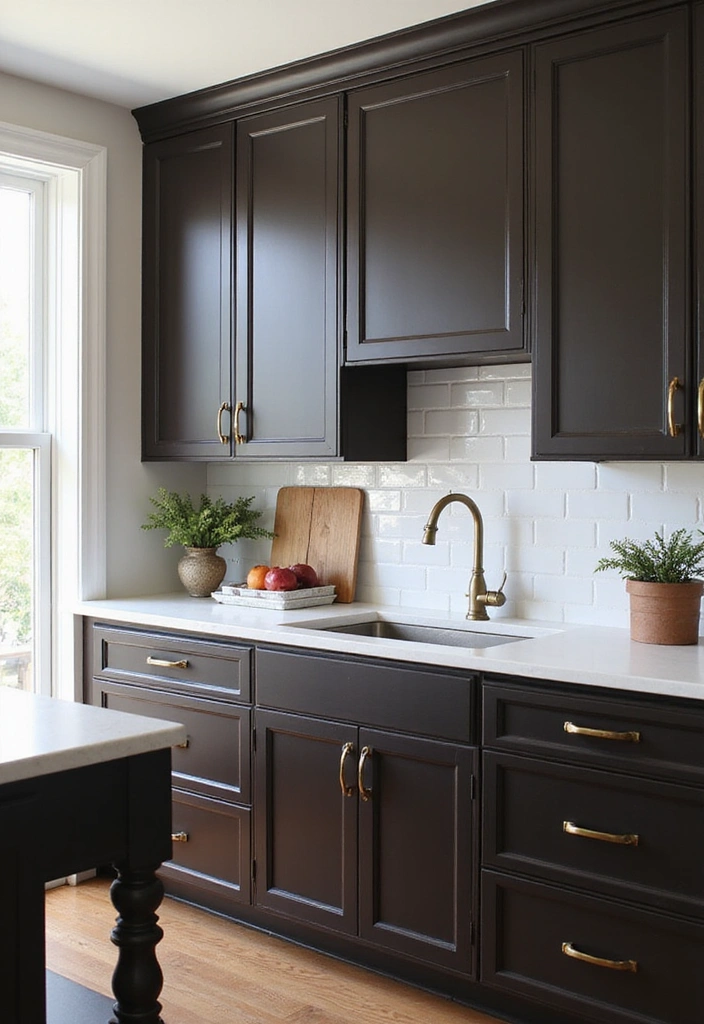 22 Dark Cabinets Kitchen Decor Ideas - 9. Espresso Cabinets with Classic White Trim