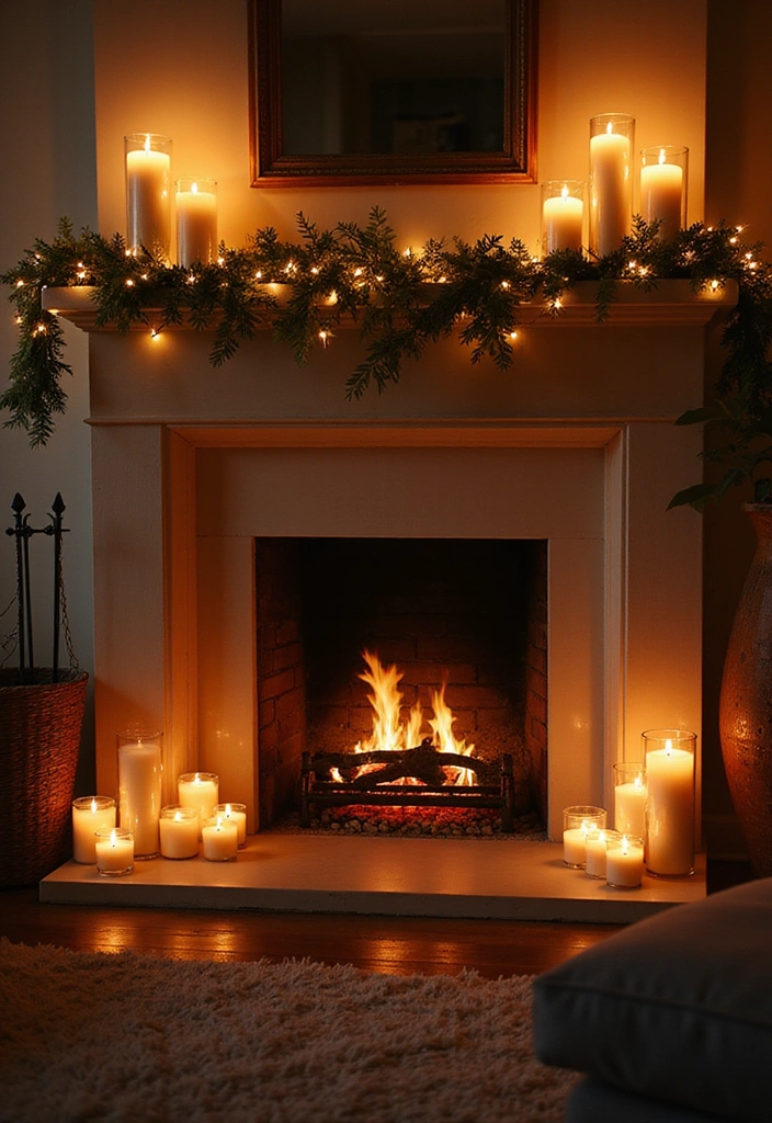 23 Living Room Fireplace Decor Ideas - 9. Soft Lighting Accents