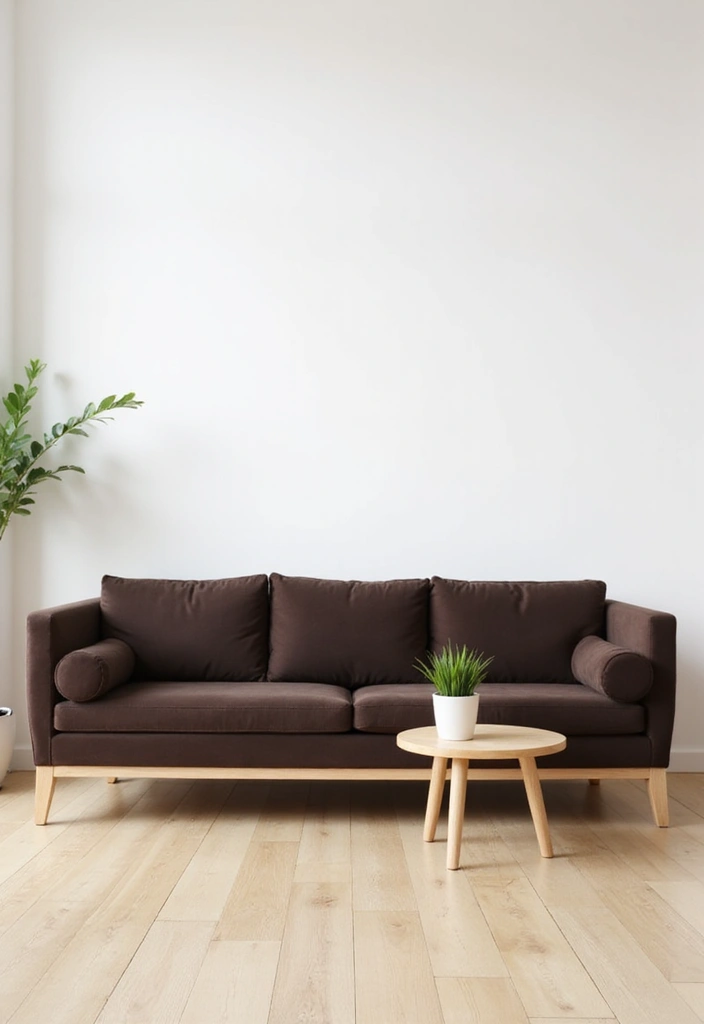27 Dark Brown Couch Living Room Ideas - 3. Minimalist Design